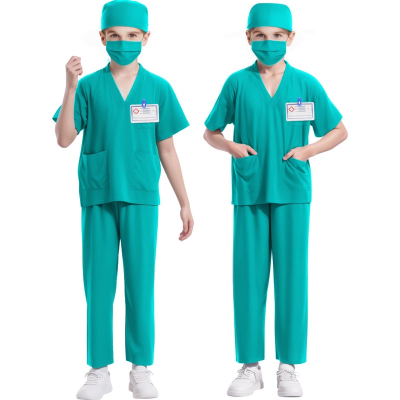 Mizzuco Doctor Costume for Kids Toddler Nurse Scrubs Halloween Dress Up Cosplay For Boys Girls 3-12 Years (Green  XXL-150CM/8-9yrs) - Image 5